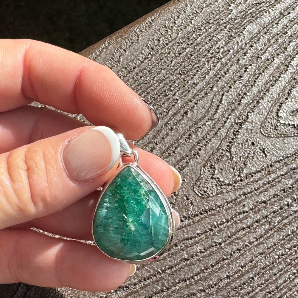 Rough Cut Emerald Sterling Silver Pendant